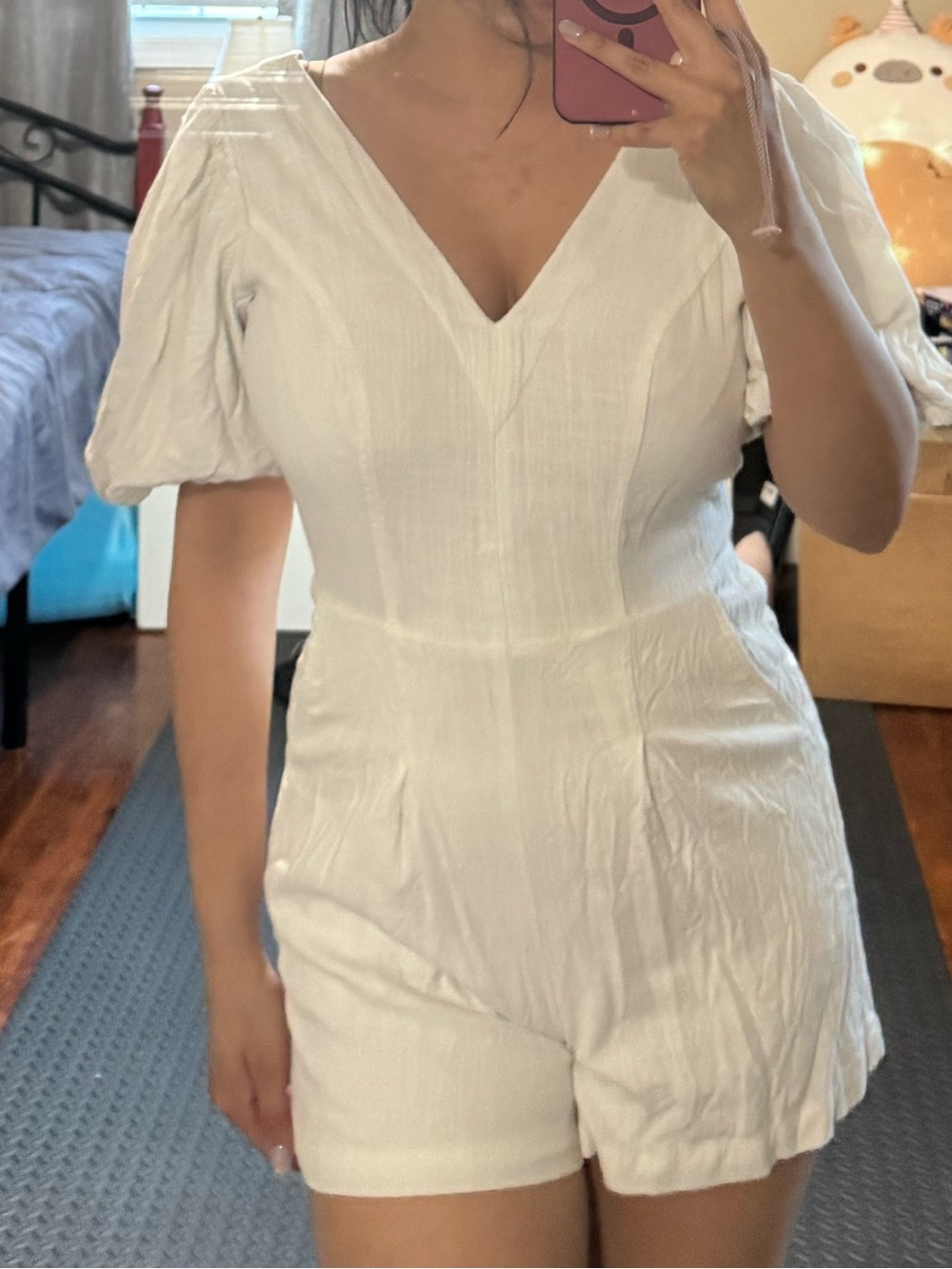 Express White V-Neck Short Romper